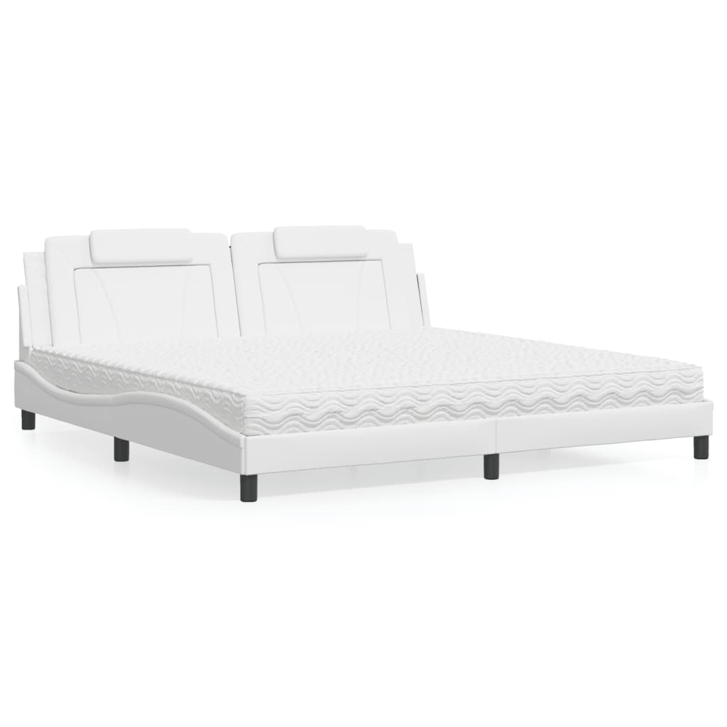 Cama Viana con colchón cuero sintético blanco 120x200 cm
