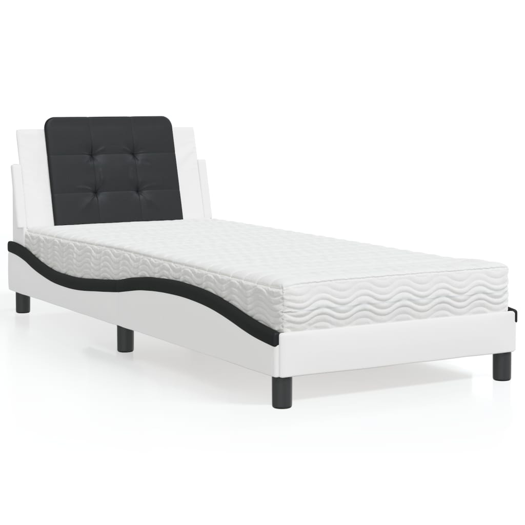 Estructura de cama sin colchón Zadar cuero sintético blanco y negro 100x200 cm