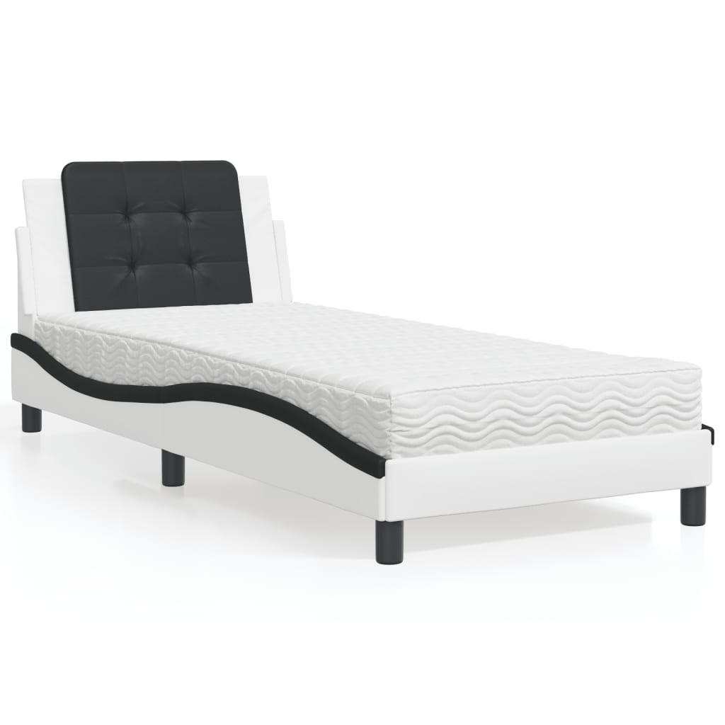 Estructura de cama sin colchón Zadar cuero sintético blanco y negro 100x200 cm