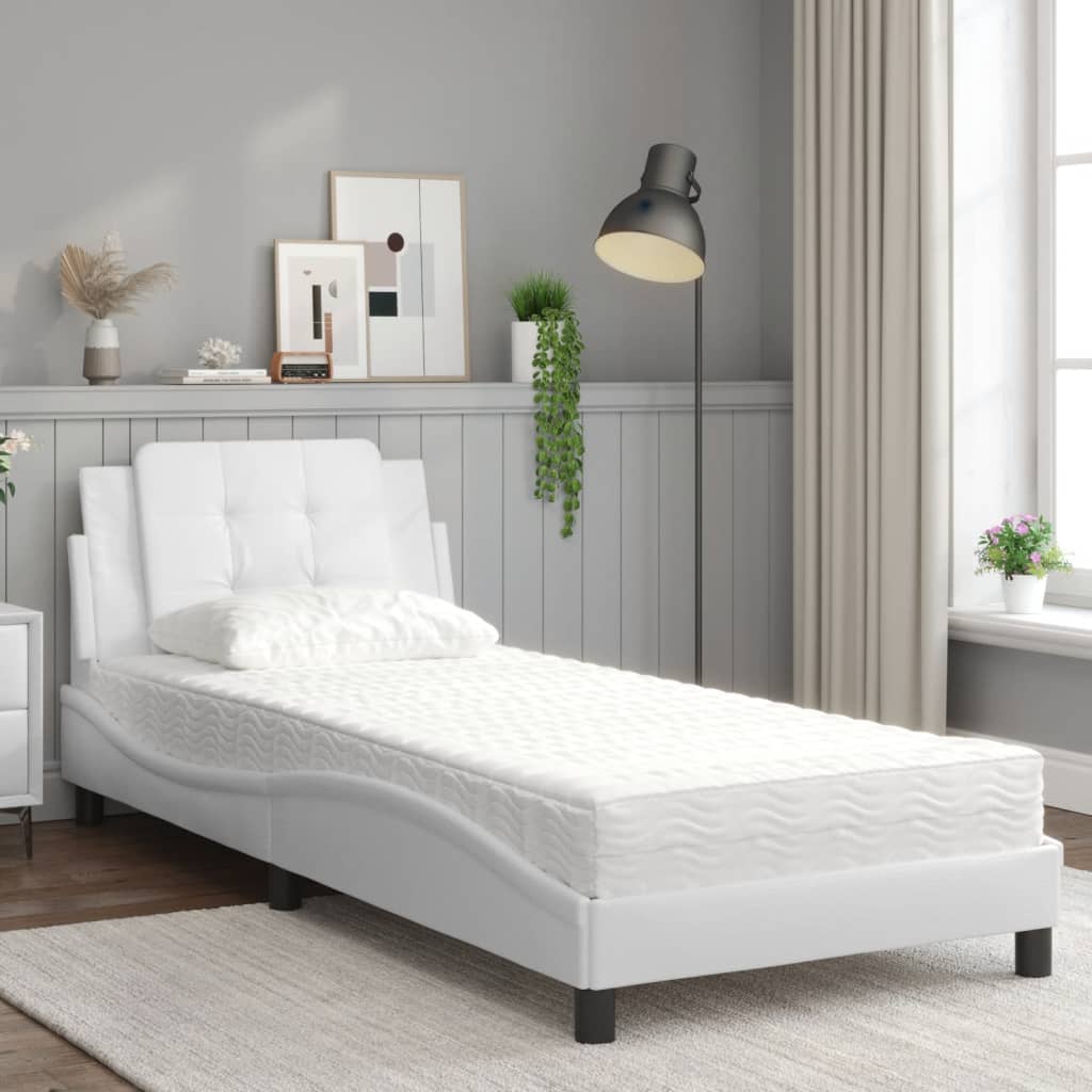 Estructura de cama sin colchón Zadar cuero sintético blanco 100x200 cm
