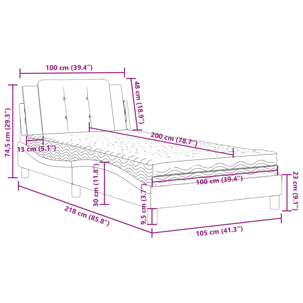 Estructura de cama sin colchón Zadar cuero sintético blanco 100x200 cm