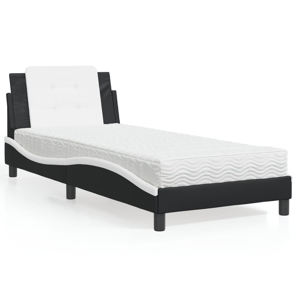 Estructura de cama sin colchón Zadar cuero sintético blanco y negro 100x200 cm