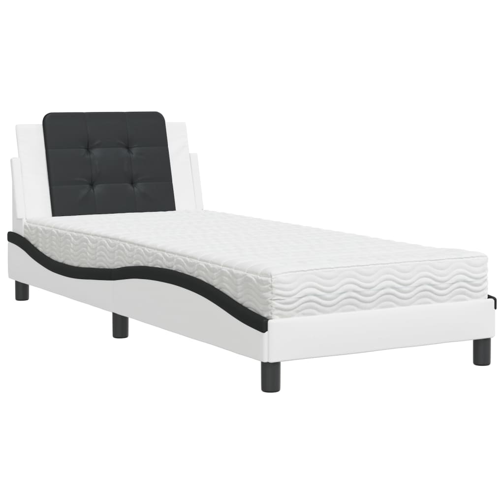 Estructura de cama sin colchón Zadar cuero sintético blanco y negro 100x200 cm