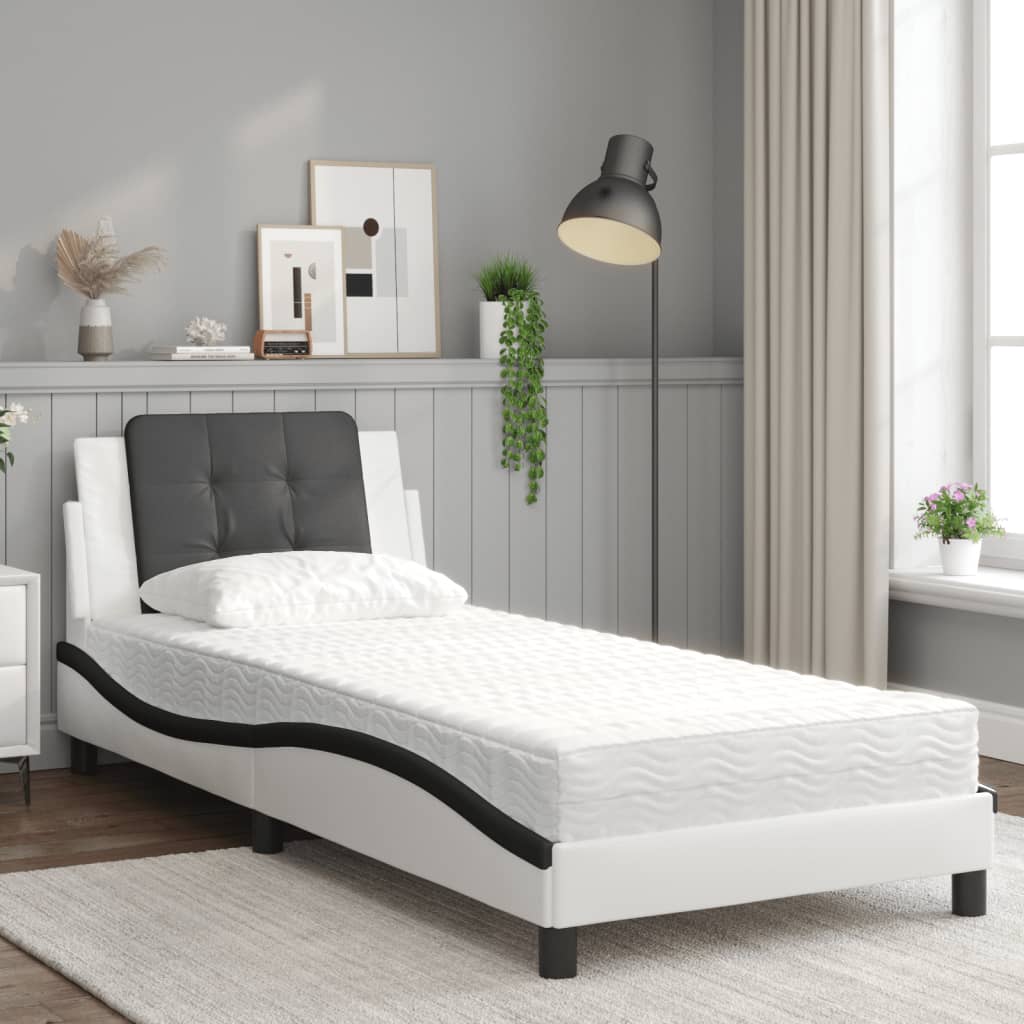Estructura de cama sin colchón Zadar cuero sintético blanco y negro 100x200 cm