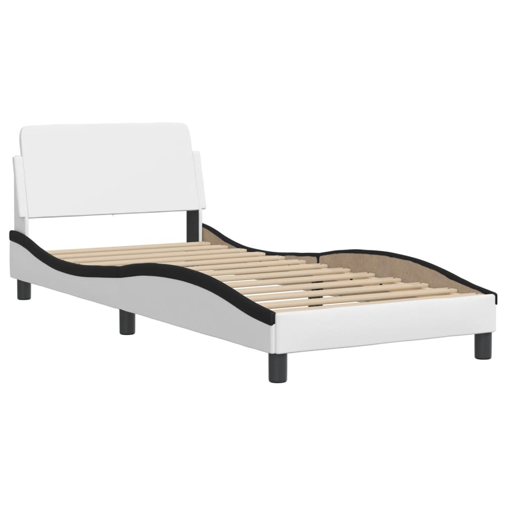 Estructura de cama sin colchón Zadar cuero sintético blanco y negro 100x200 cm