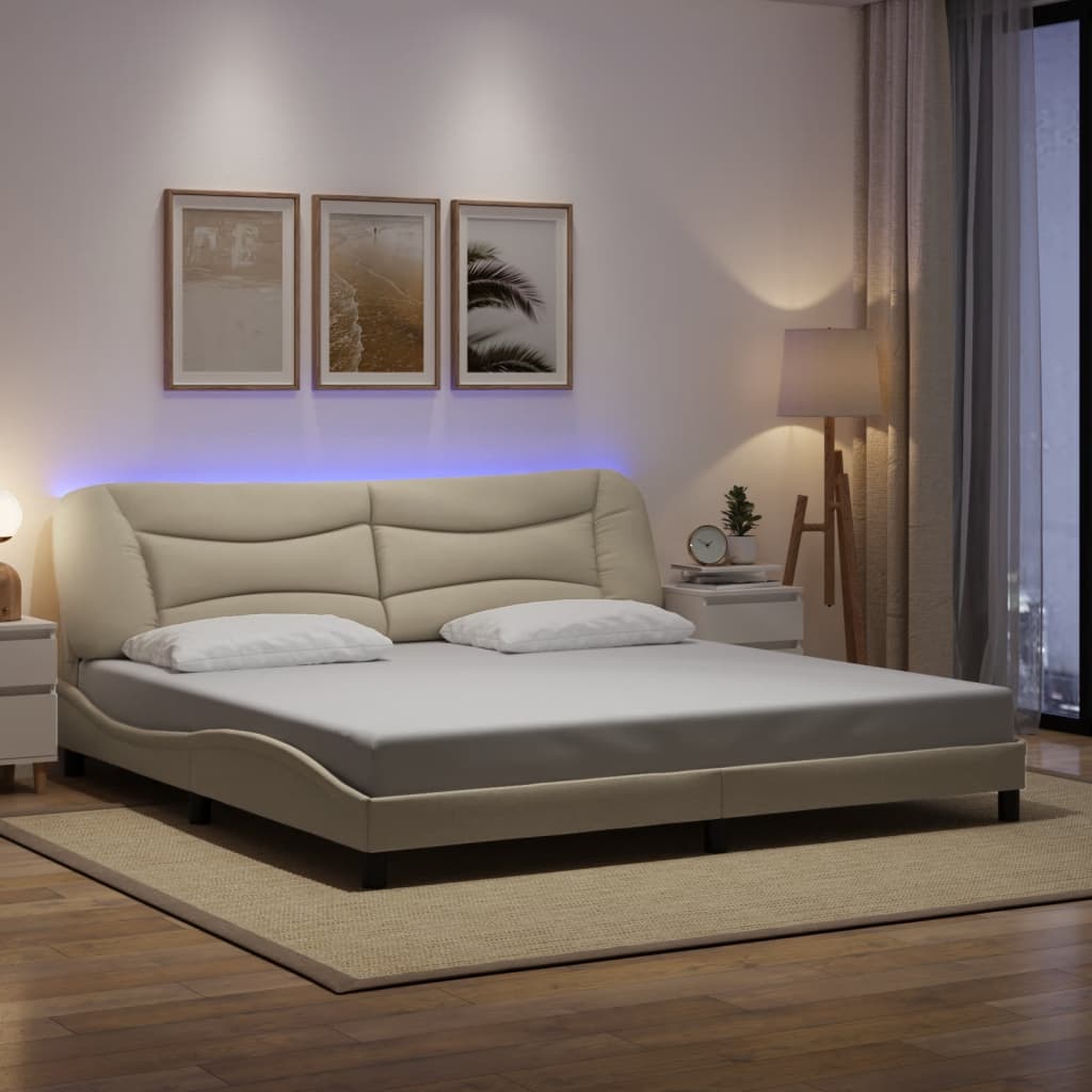 Estructura cama con LED sin colchón marrón oscuro 120x200 cm
