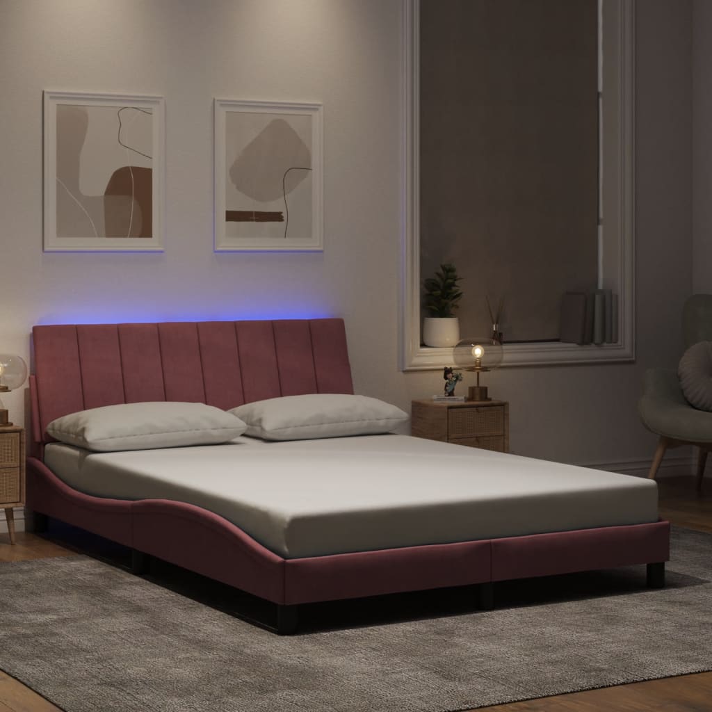 Estructura cama con LED sin colchón marrón oscuro 120x200 cm