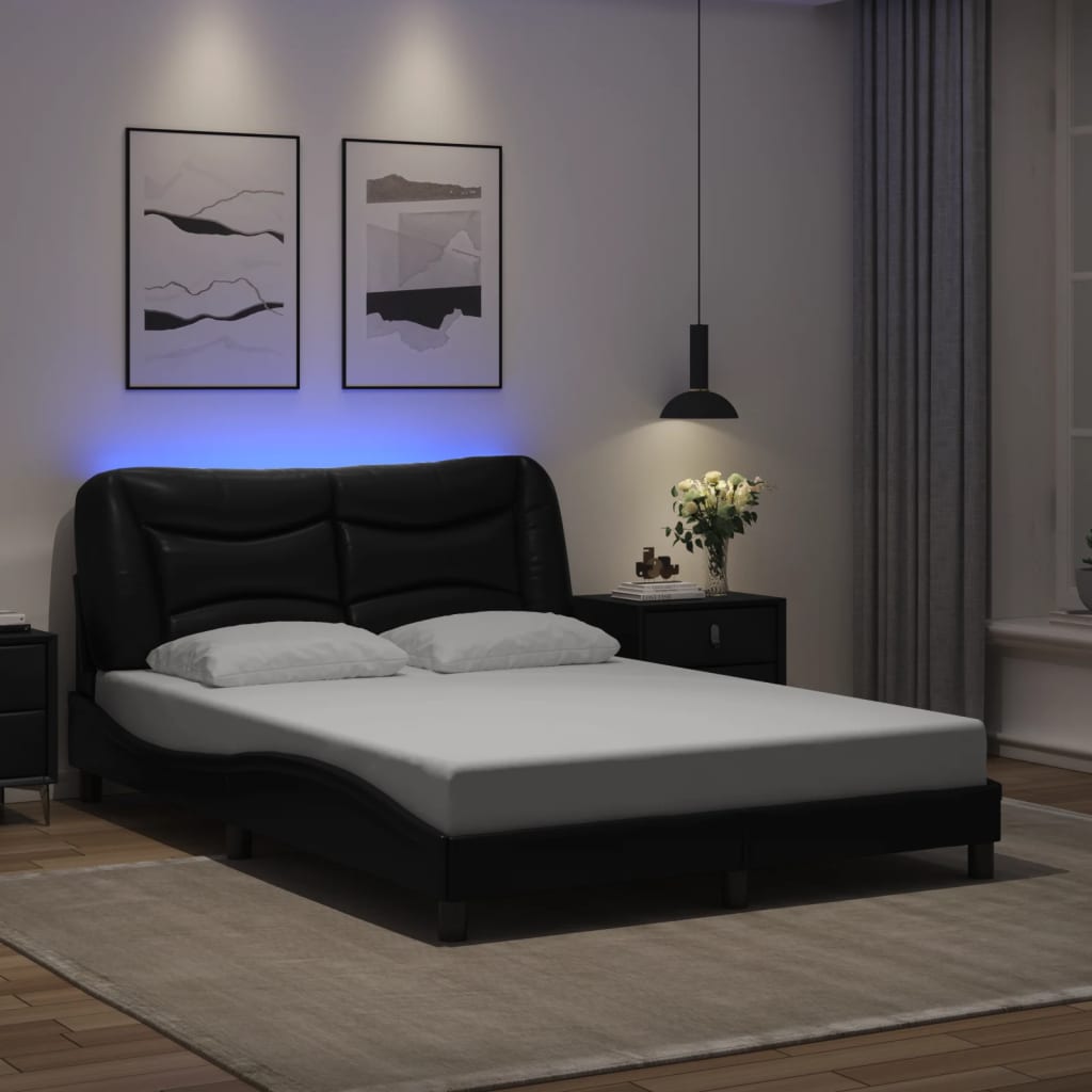 Estructura cama con LED sin colchón marrón oscuro 120x200 cm