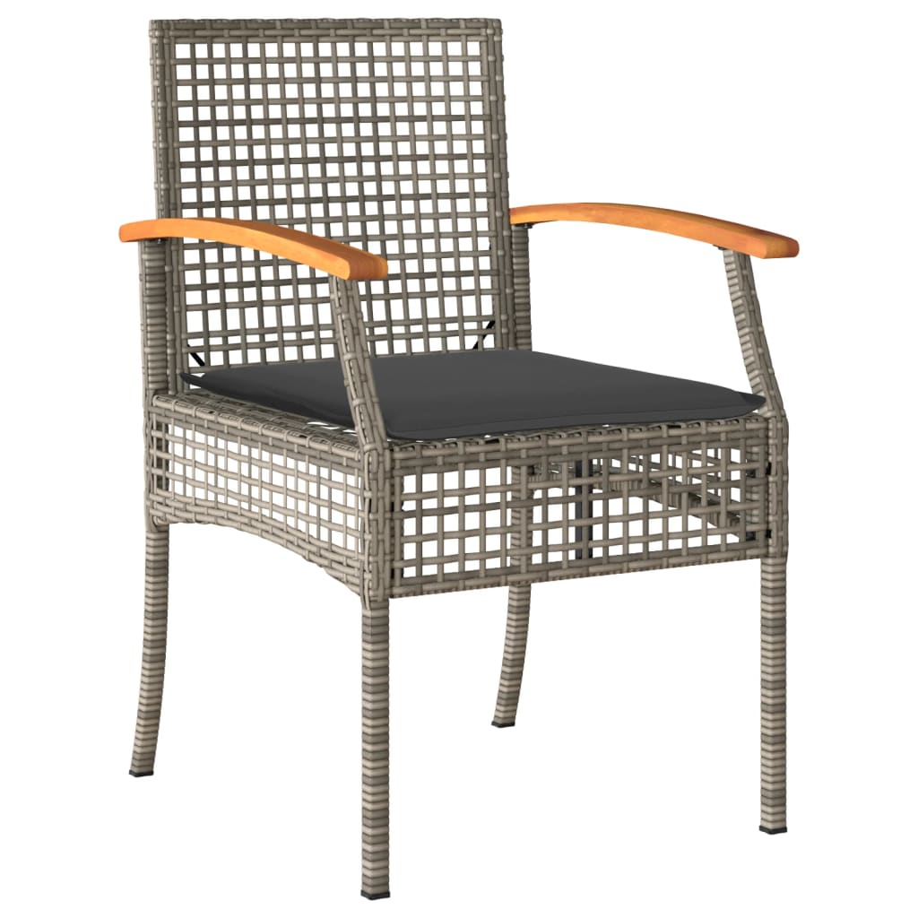 Juego de comedor de jardín 4 piezas con cojines ratán PE gris