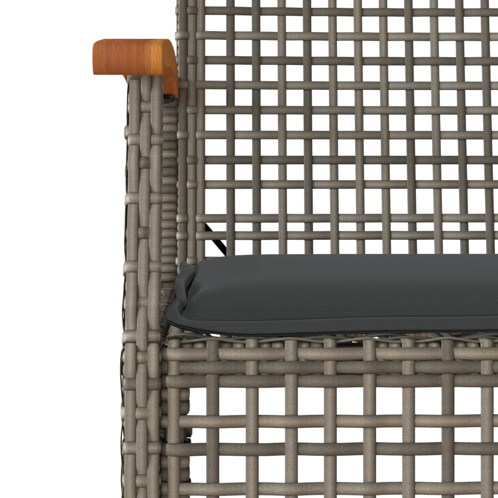 Juego de comedor de jardín 4 piezas con cojines ratán PE gris