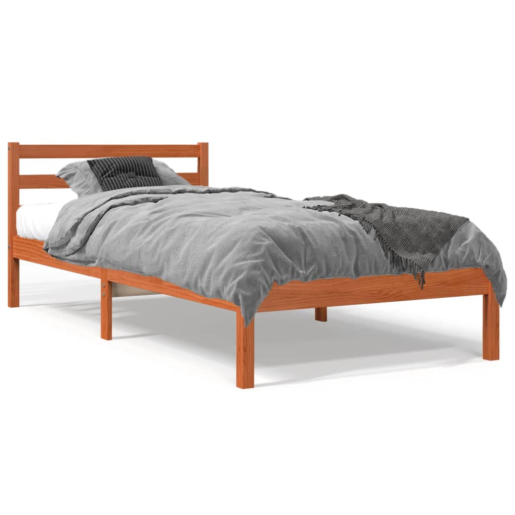 Cama sin colchón madera maciza de pino marrón cera 100x200 cm