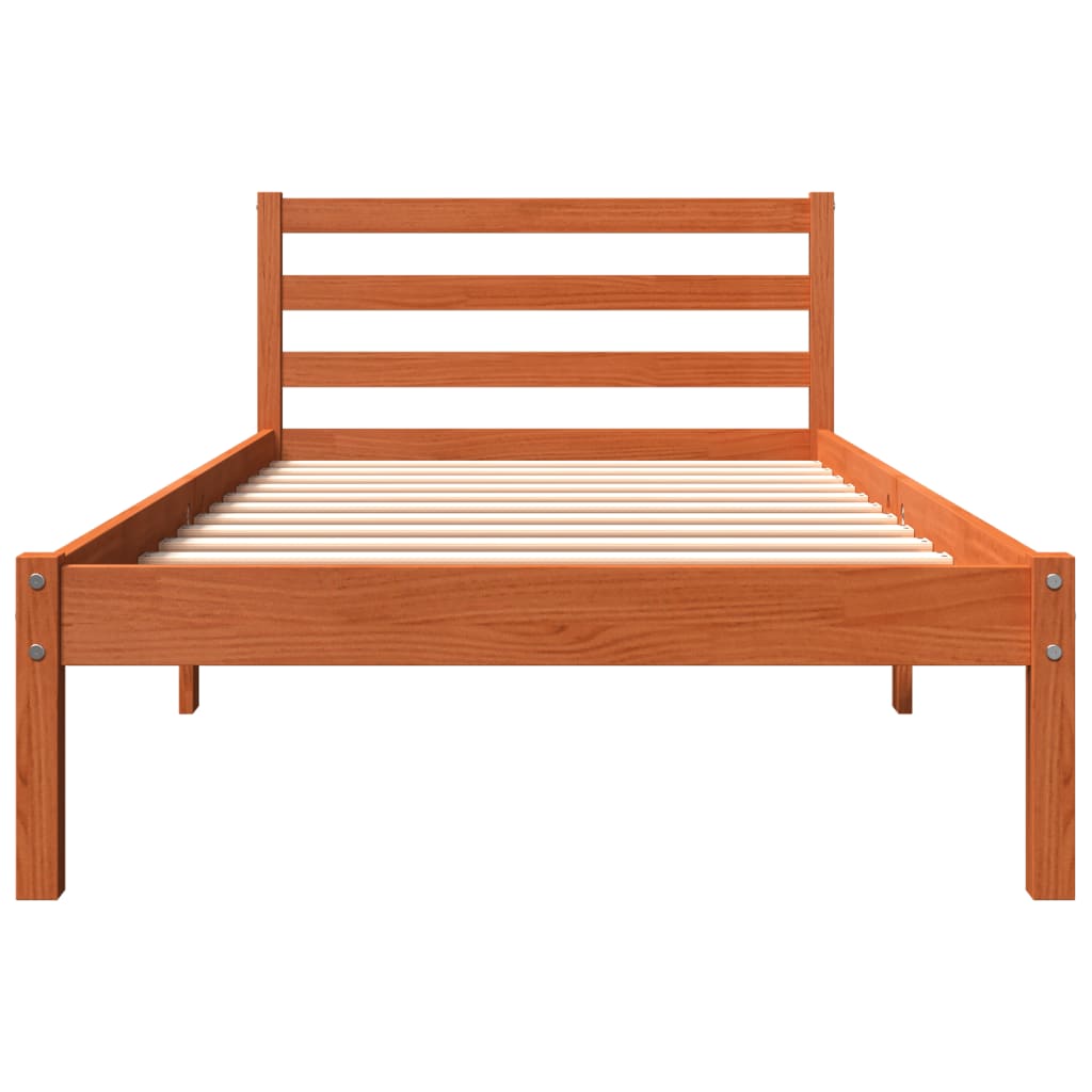 Cama sin colchón madera maciza de pino marrón cera 100x200 cm