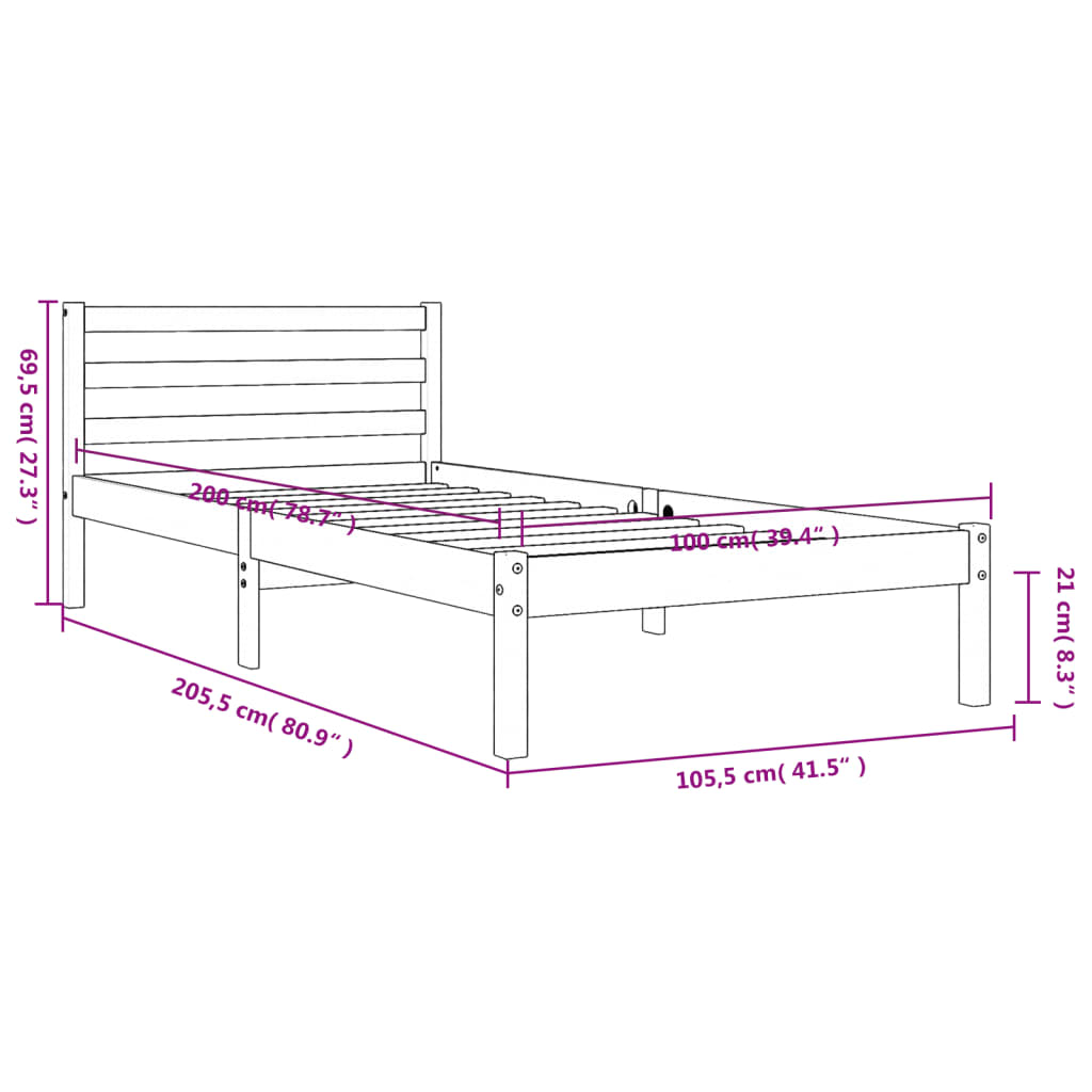 Cama sin colchón madera maciza de pino marrón cera 100x200 cm