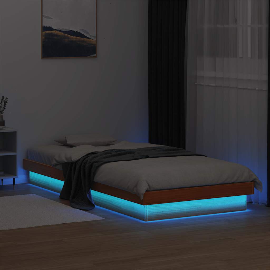 Estructura cama individual LED sin colchón madera maciza blanco