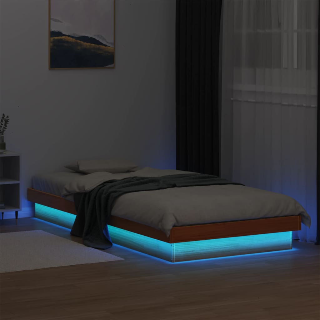 Estructura cama individual LED sin colchón madera maciza blanco