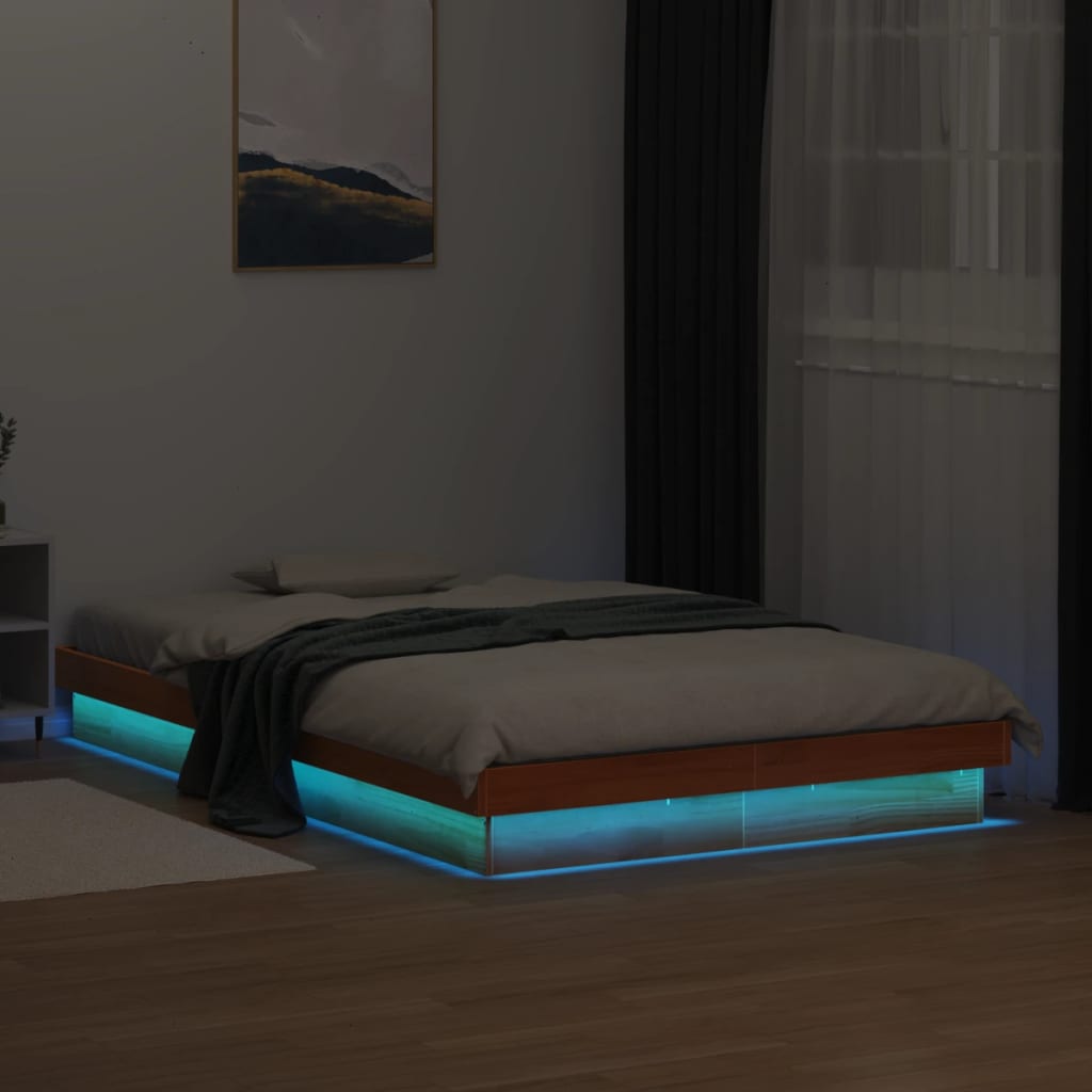 Estructura cama individual LED sin colchón madera maciza blanco