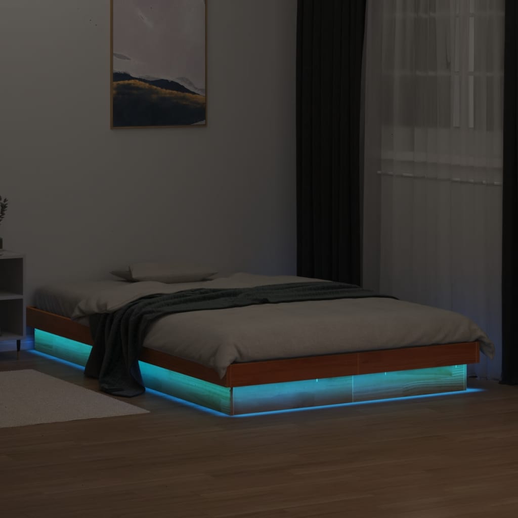 Estructura cama individual LED sin colchón madera maciza blanco