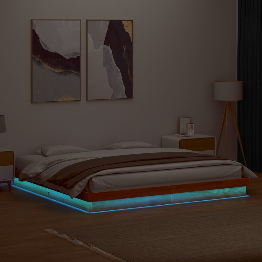 Estructura cama individual LED sin colchón madera maciza blanco