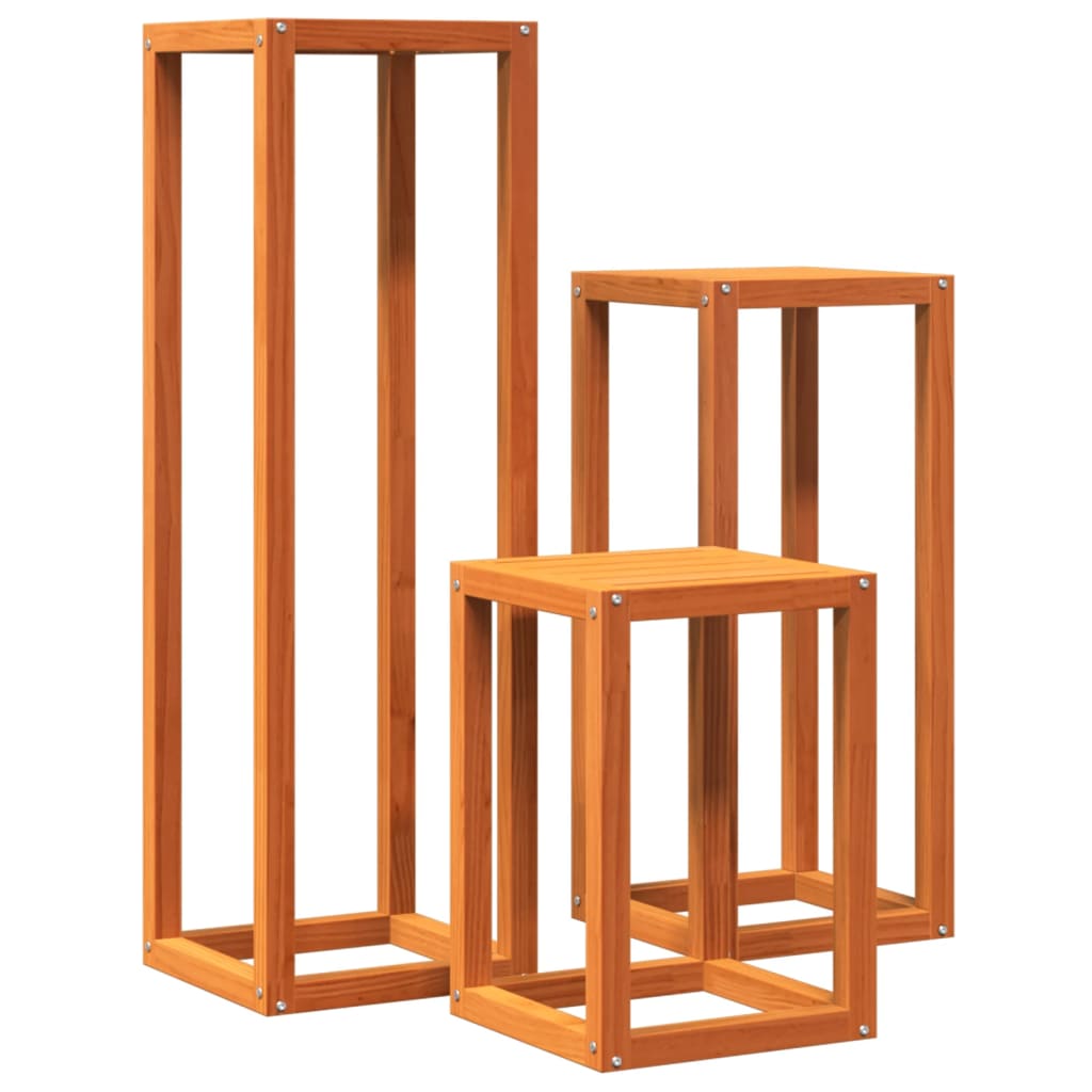Soportes para plantas 3 piezas madera maciza pino marrón cera