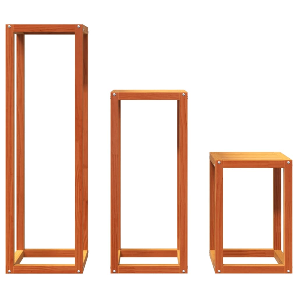 Soportes para plantas 3 piezas madera maciza pino marrón cera