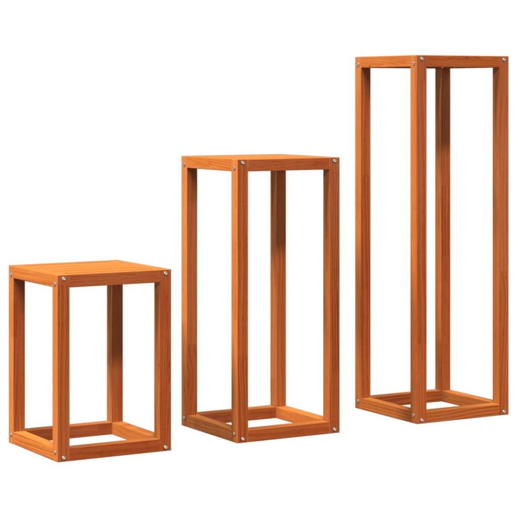 Soportes para plantas 3 piezas madera maciza pino marrón cera