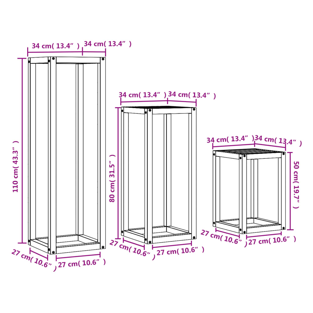 Soportes para plantas 3 piezas madera maciza pino marrón cera