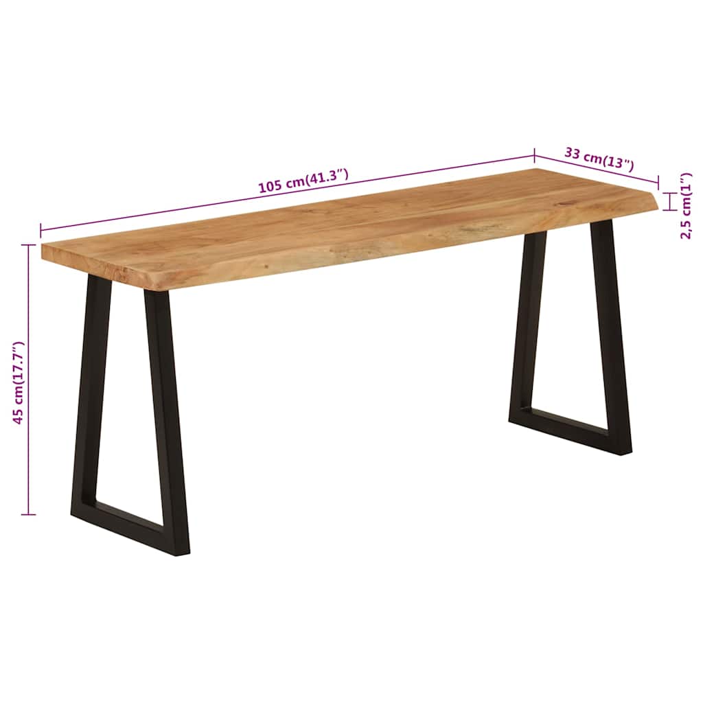 Banco con borde natural de madera de acacia maciza 105 cm