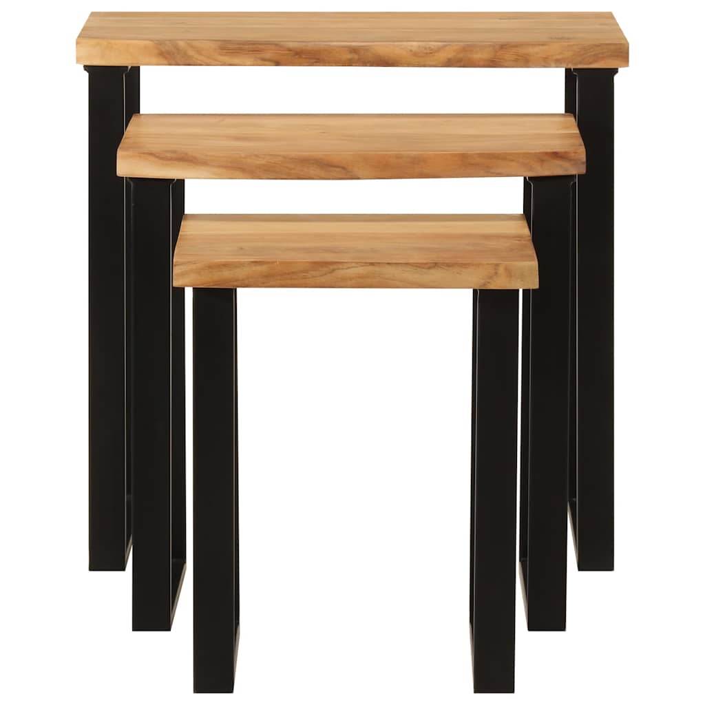 Set de 3 mesas apilables con borde natural madera acacia maciza