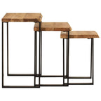 Set de 3 mesas apilables con borde natural madera acacia maciza