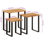 Set de 3 mesas apilables con borde natural madera acacia maciza
