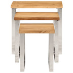 Set de 3 mesas apilables con borde natural madera maciza acacia