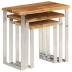 Set de 3 mesas apilables con borde natural madera maciza acacia