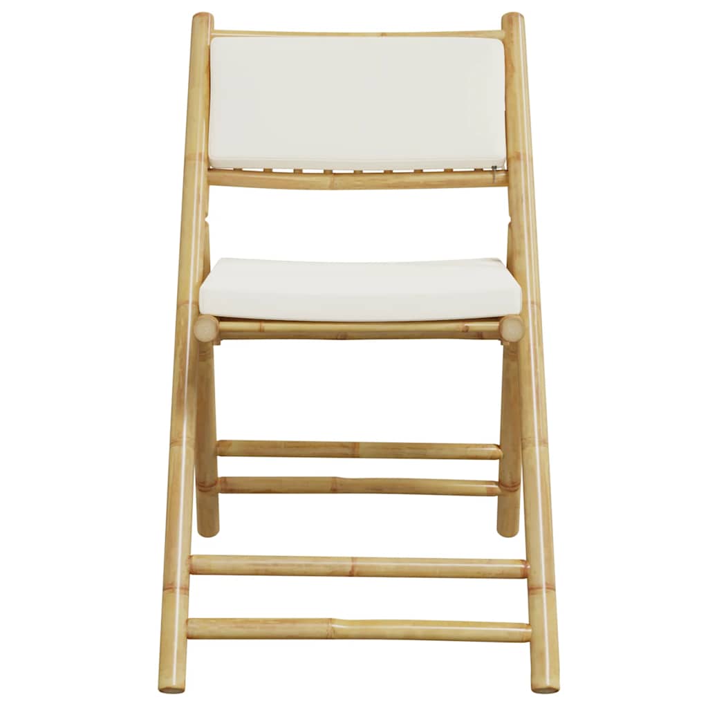 Juego de bistró plegable con cojines 5 pzas bambú blanco crema