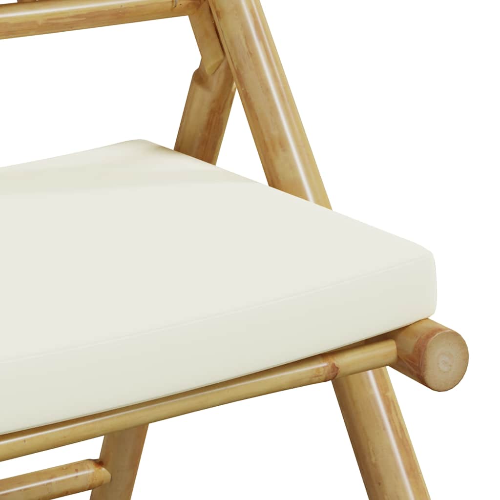 Juego de bistró plegable con cojines 5 pzas bambú blanco crema