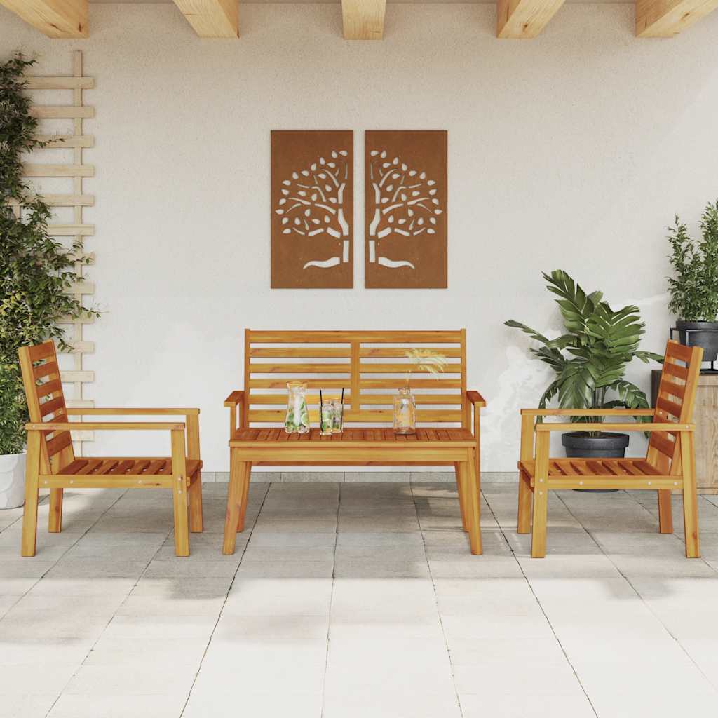 Juego de muebles de jardín 3 pzas madera maciza de pino gris