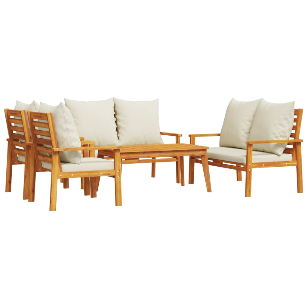 Juego de muebles jardín 5 pzas con cojines madera maciza acacia