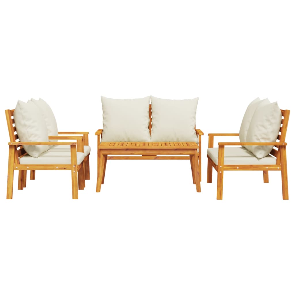 Juego de muebles jardín 5 pzas con cojines madera maciza acacia