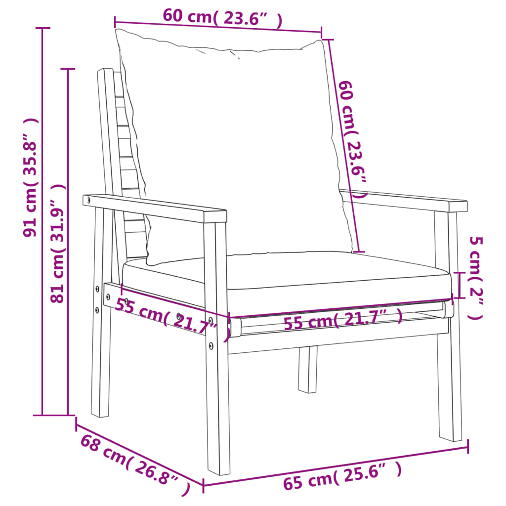 Juego de muebles jardín 5 pzas con cojines madera maciza acacia