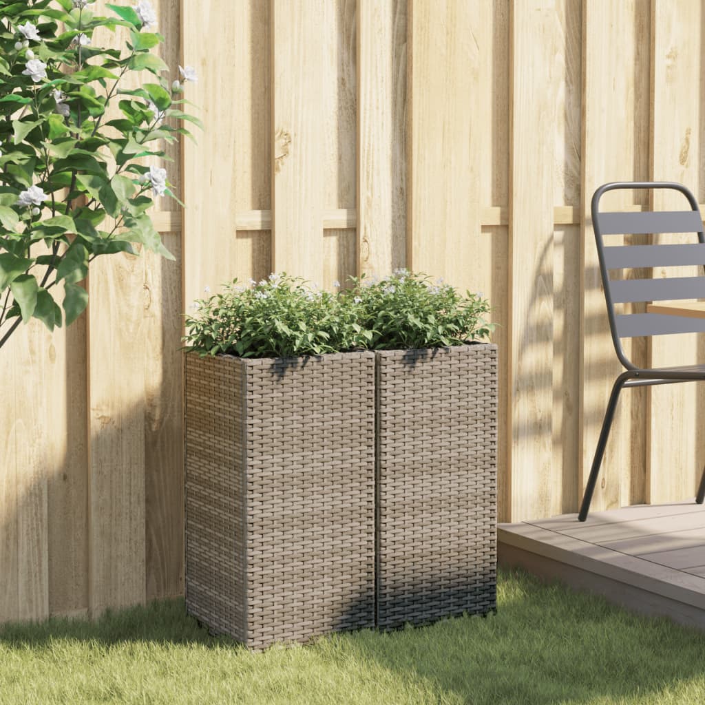 Jardineras 2 unidades ratán sintético gris 30x30x60 cm