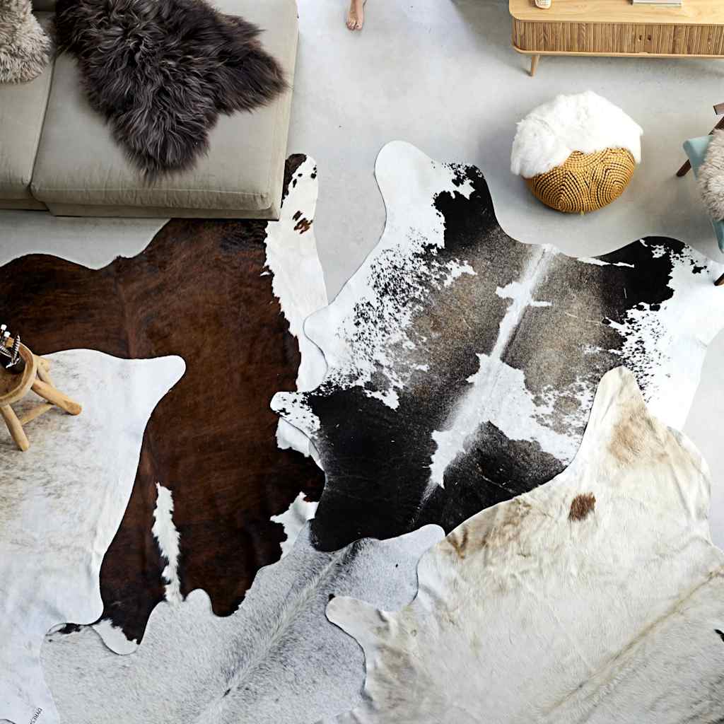 Alfombra de piel de vaca auténtica beige 180x220 cm