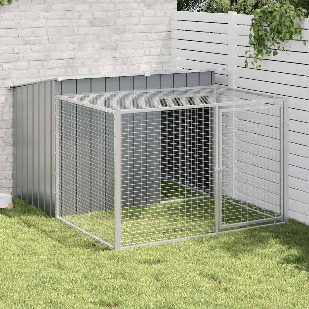 Caseta de perros con corral acero galvanizado 165x455x181 cm