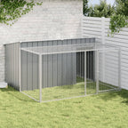 Caseta de perros con corral acero galvanizado 165x455x181 cm