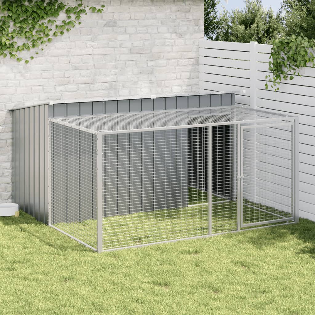 Caseta de perros con corral acero galvanizado 165x455x181 cm