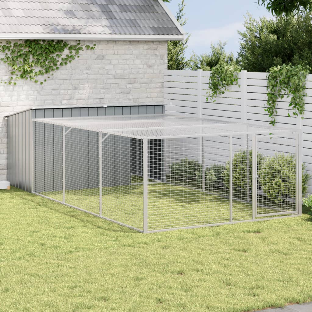 Caseta de perros con corral acero galvanizado 165x455x181 cm