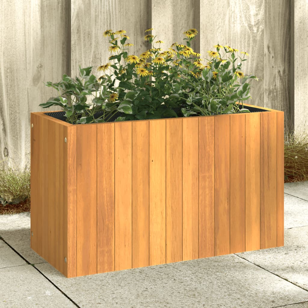 Jardinera con 2 maceteros de ratán sintético gris 90x20x40 cm