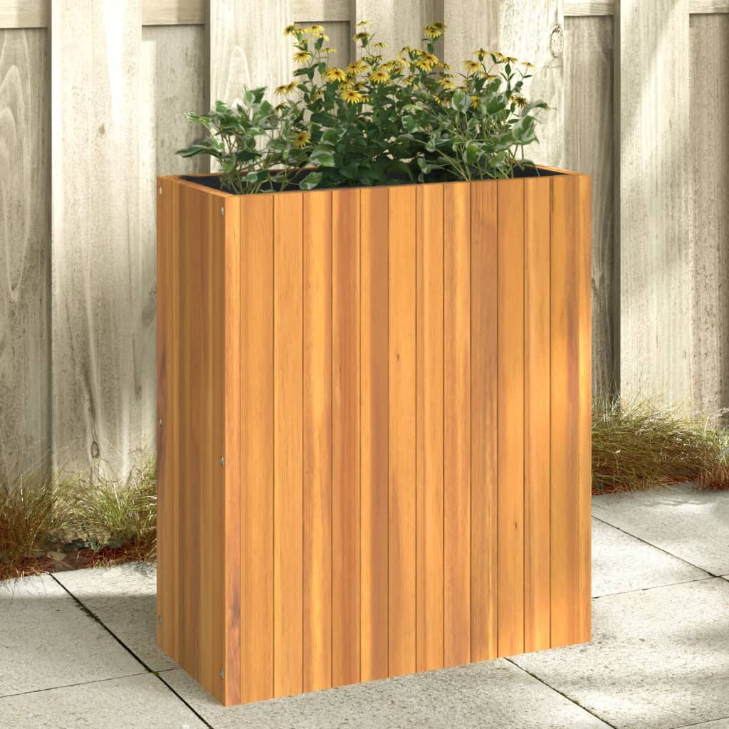 Jardinera con 2 maceteros de ratán sintético gris 90x20x40 cm