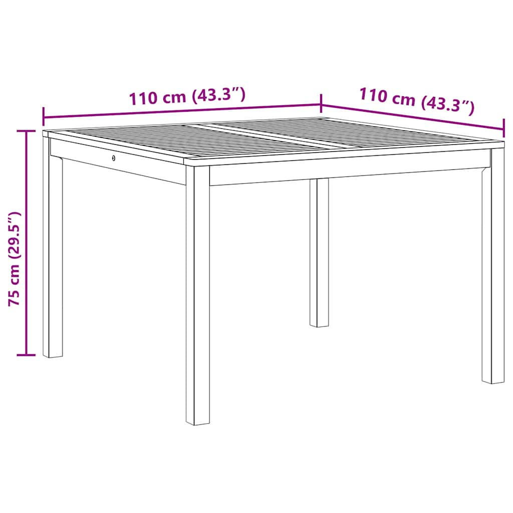 Mesa de comedor de jardín madera maciza de acacia 110x110x75 cm