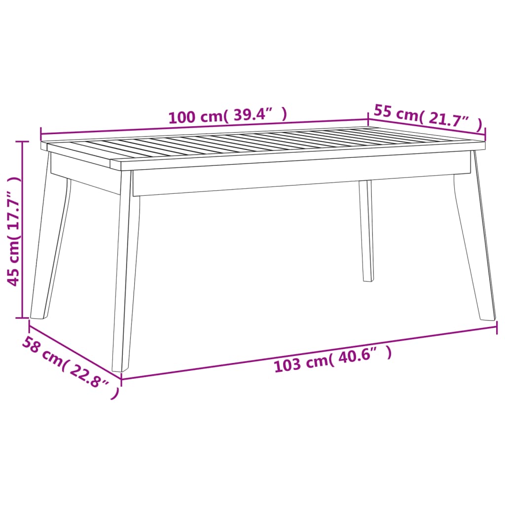 Mesa de comedor de jardín madera maciza de acacia 100x55x45 cm
