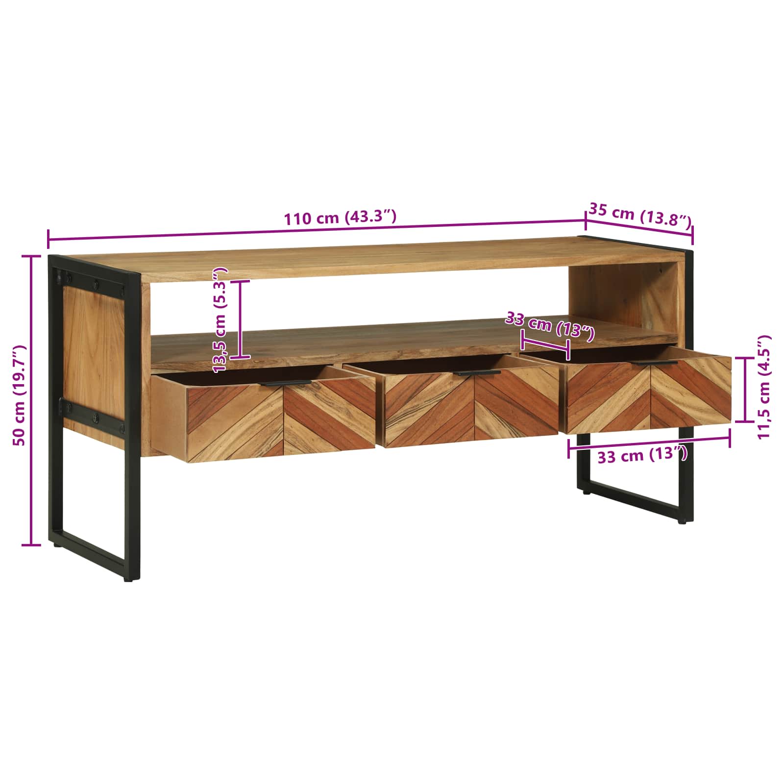 Mueble de TV Marrón 100 x 35 x 50 cm Madera de Acacia Sólida