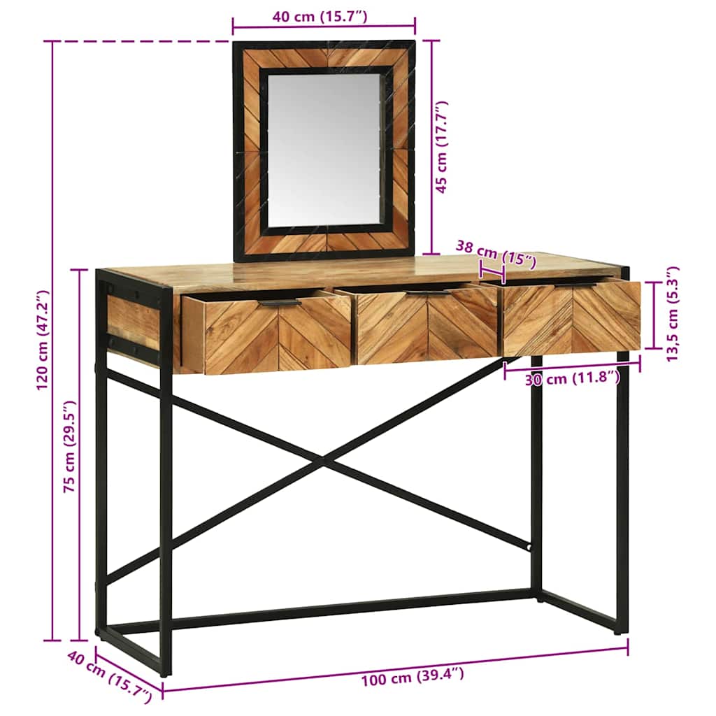 Mesa Tocador Marrón 100 x 40 x 120 cm Madera de Acacia Sólida